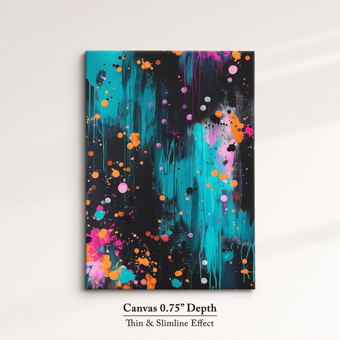 Abstract Splatter Paint Teal Orange Black Modern Colorful Art Print - Image 4