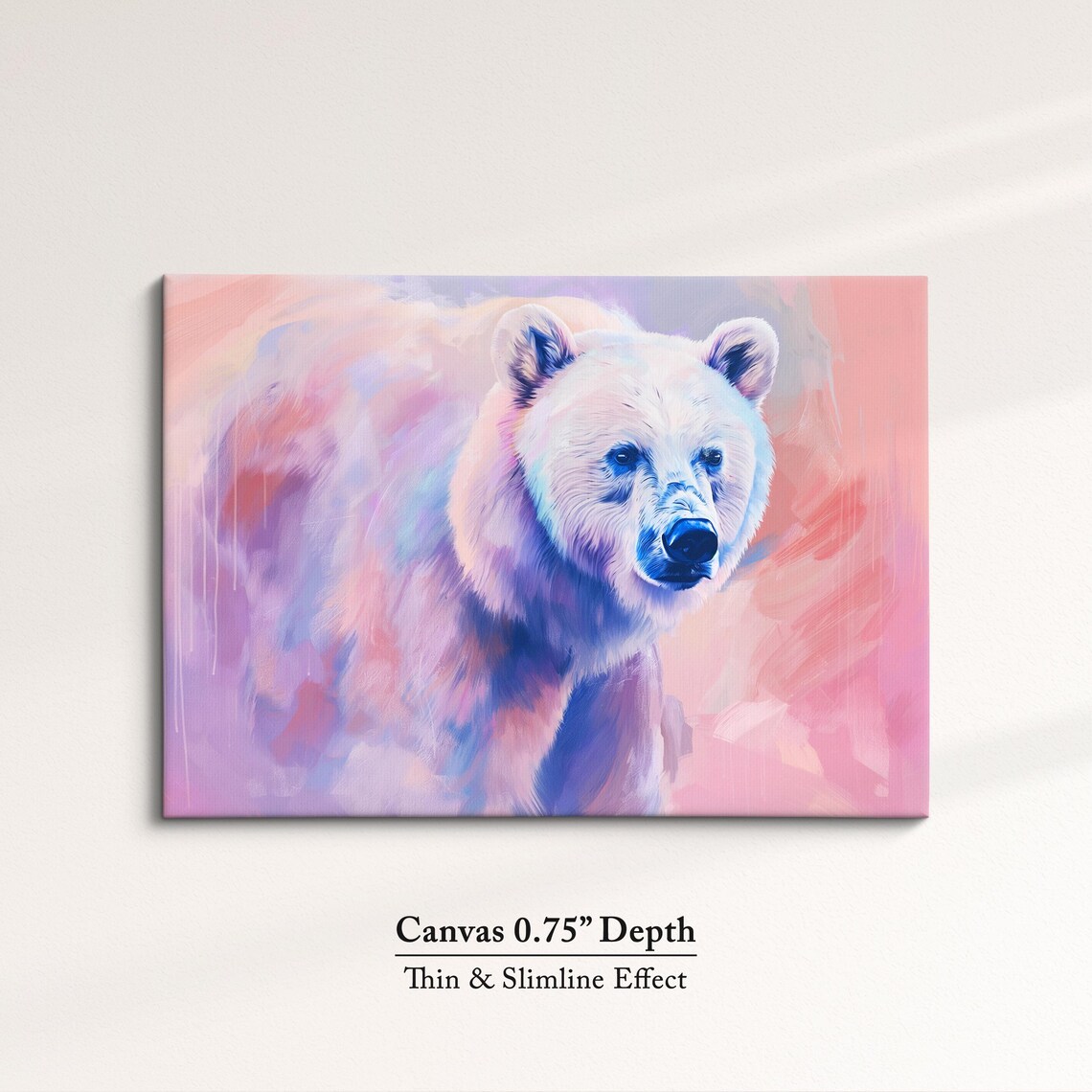 White Bear Portrait Pink Blue Pastel Abstract Wildlife Wall Poster - Image 4