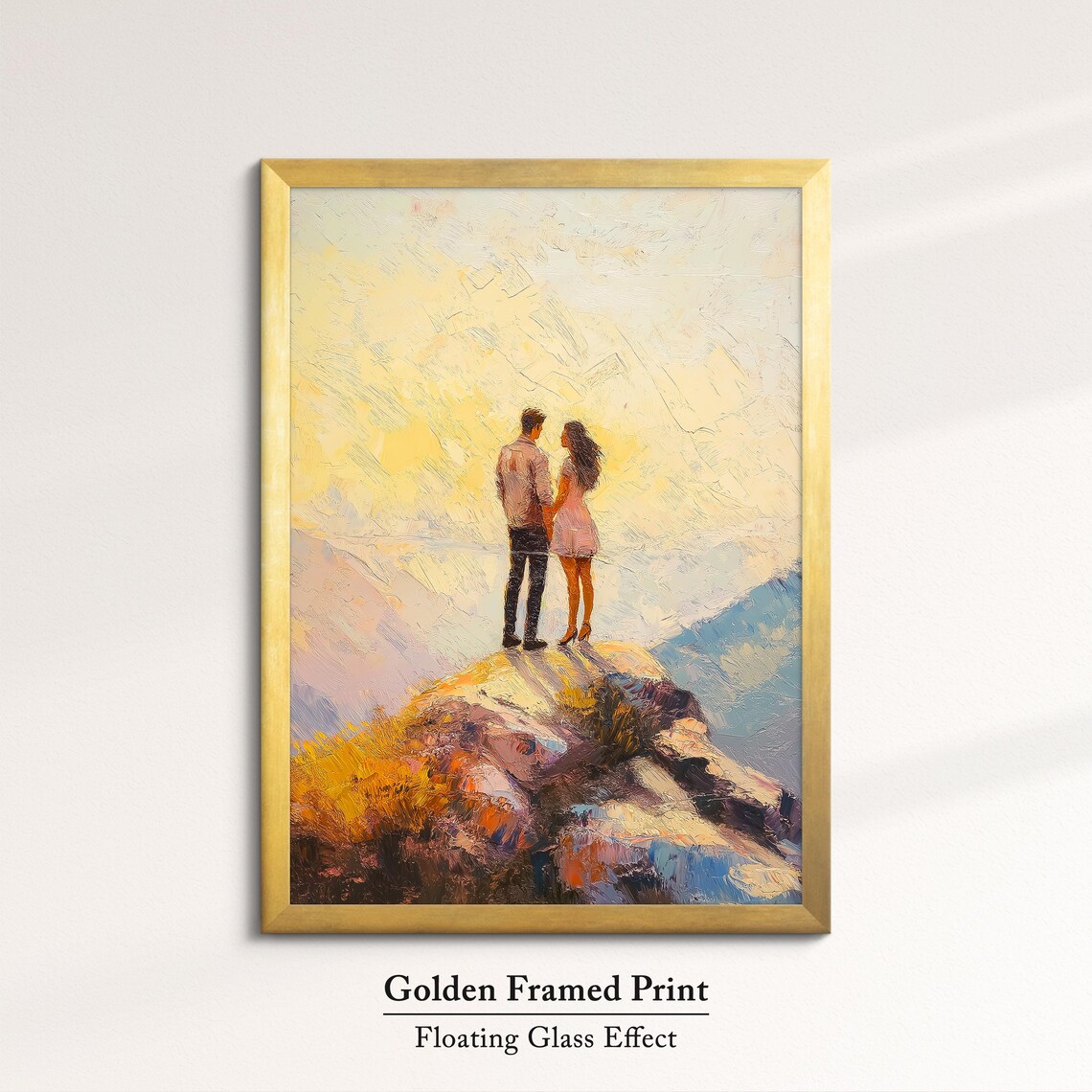 Romantic Couple Holding Hands On Sunrise Mountain Peak Art Poster - Image 5