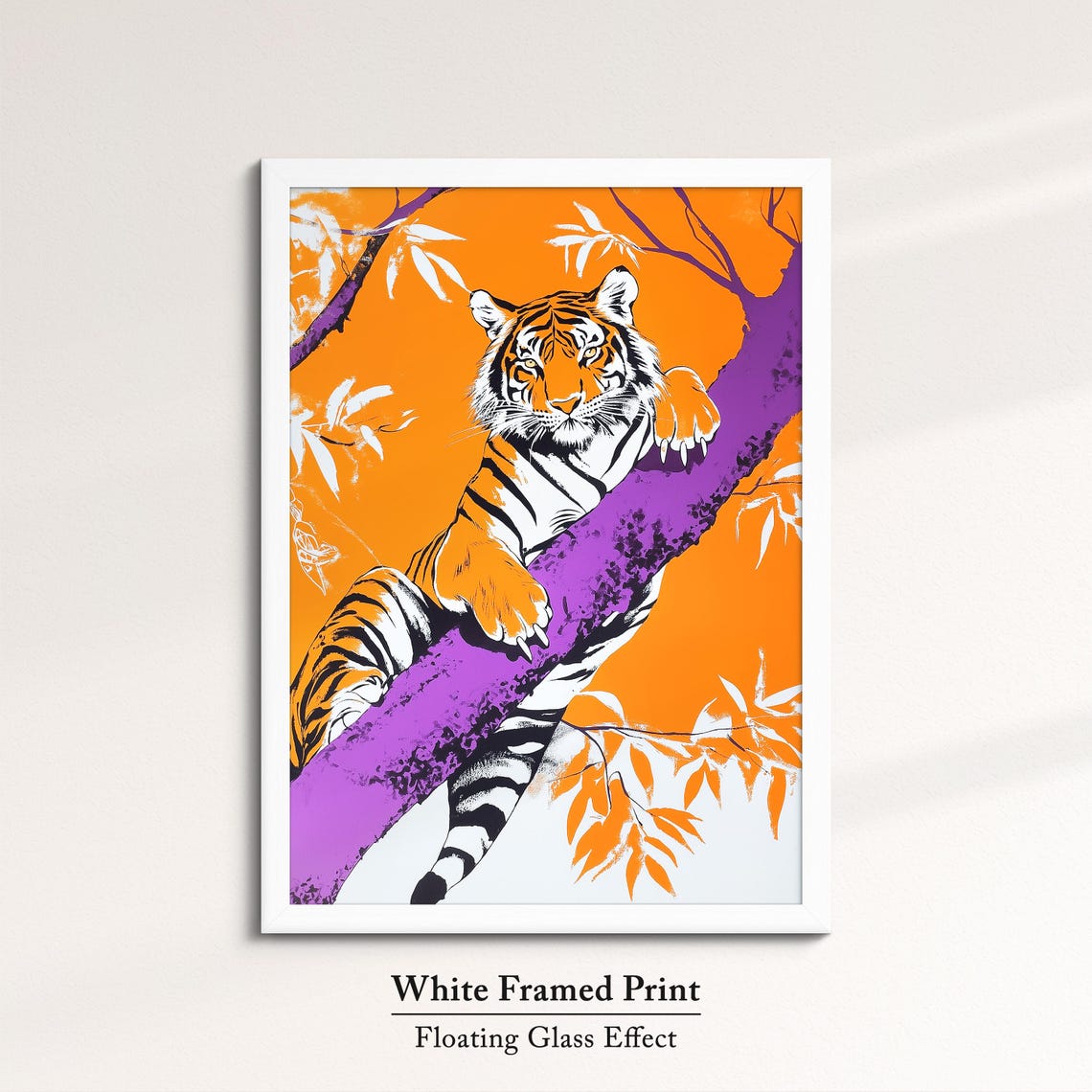 Tiger Resting On Purple Tree Branch Vibrant Orange Pop Art Poster - Image 7