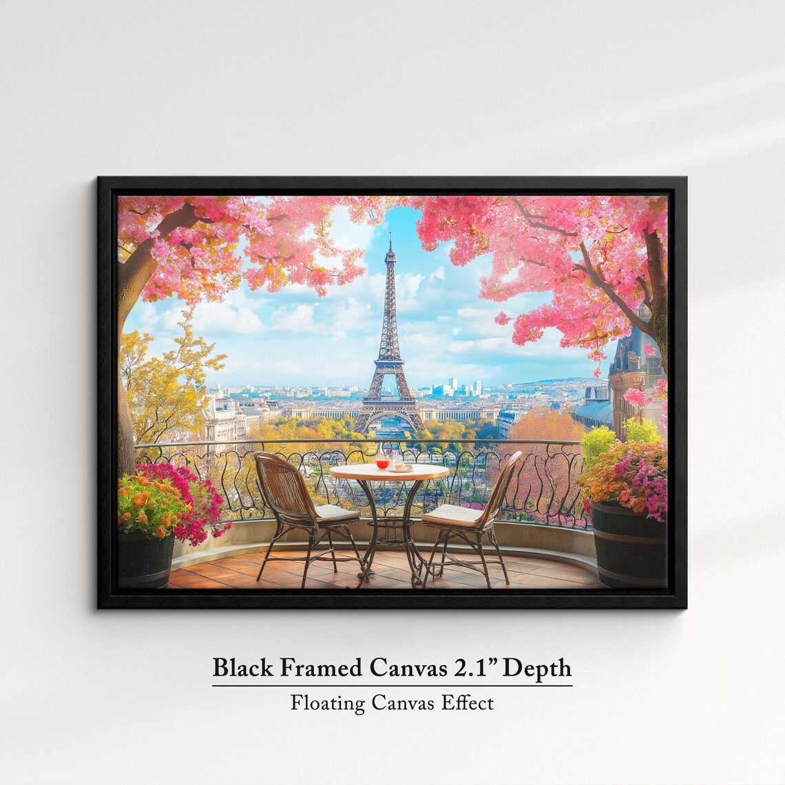 Eiffel Tower Paris Balcony Cherry Blossoms Romantic Travel Art Poster - Image 2