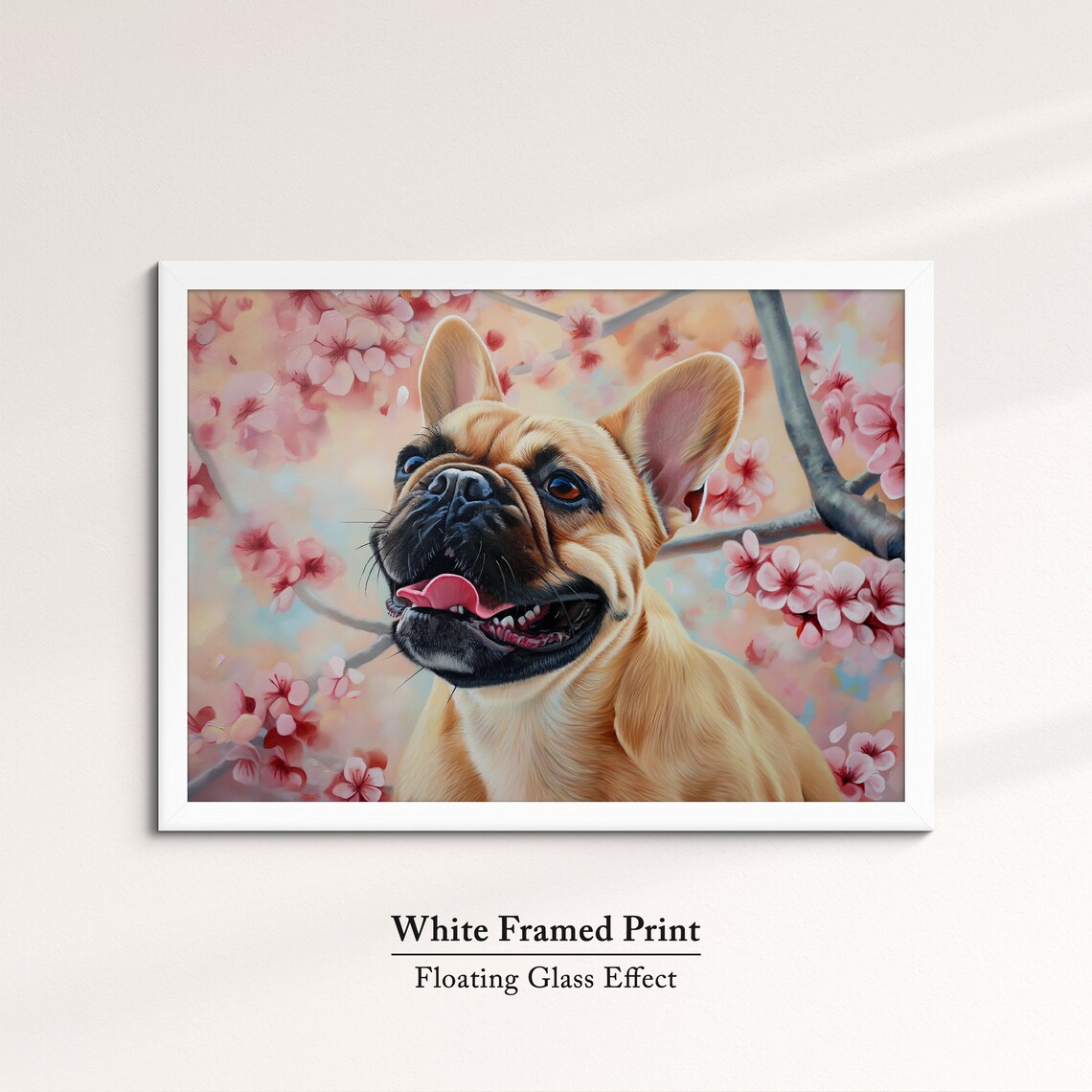 Playful Fawn French Bulldog Looking Up In Cherry Blossom Wall Poster - Image 7