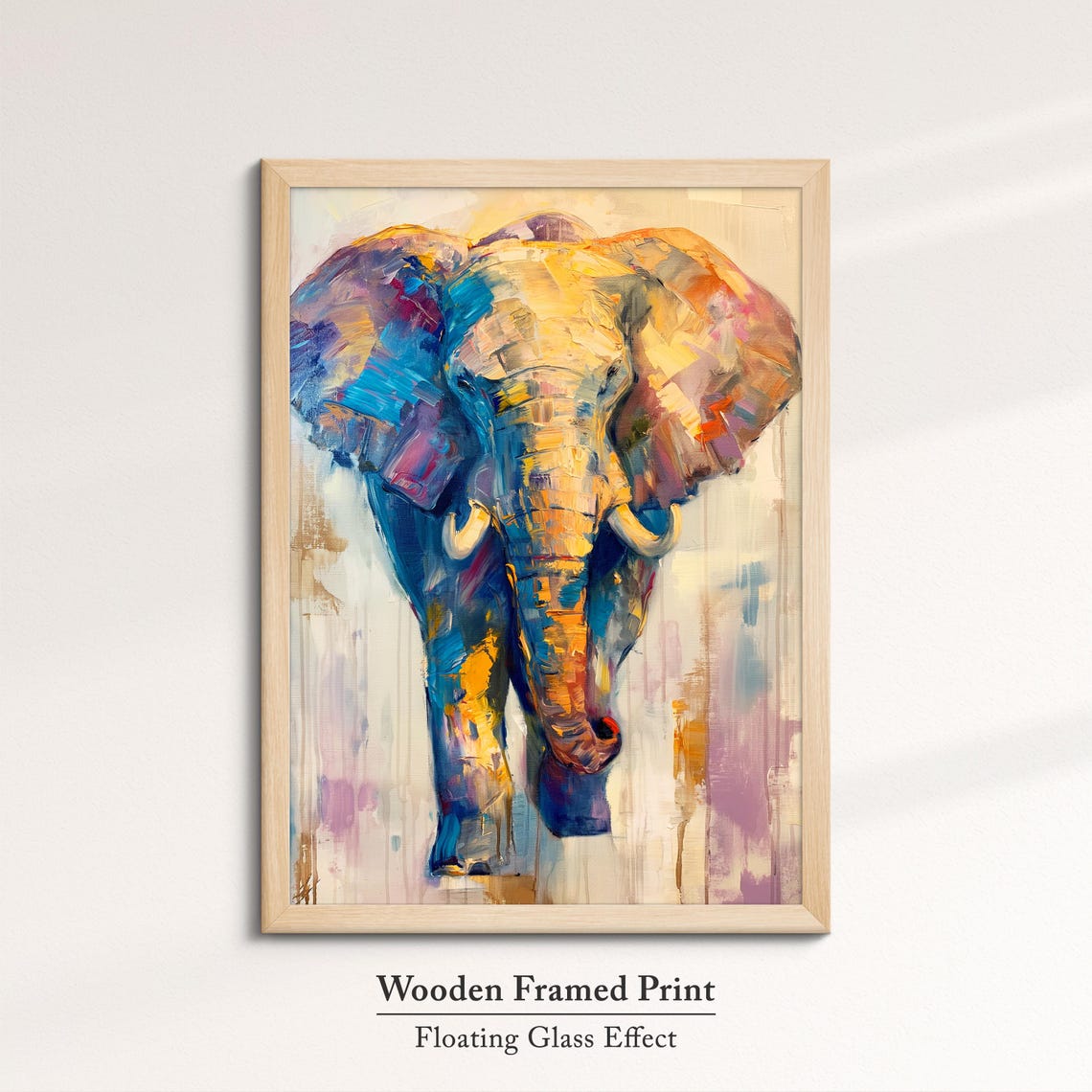 Elephant Front Portrait Golden Blue Pink Brushstroke Wall Art - Image 6