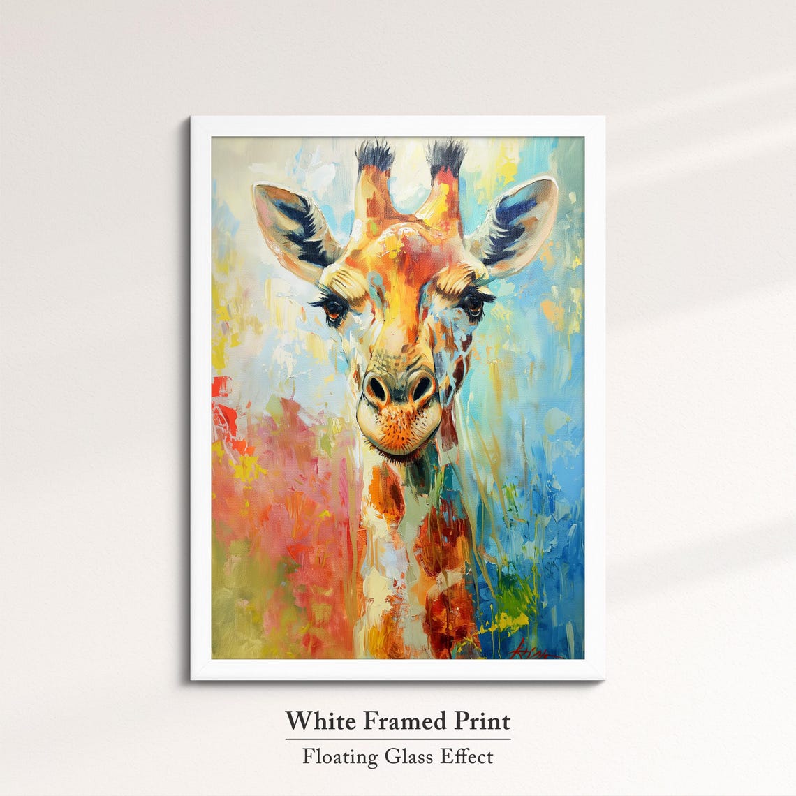 Giraffe Portrait Colorful Abstract Orange Blue Wildlife Wall Art - Image 7