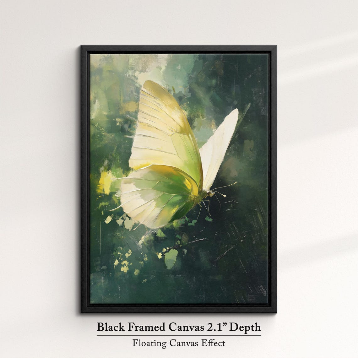 White Green Butterfly Dark Forest Background Moody Nature Poster - Image 2
