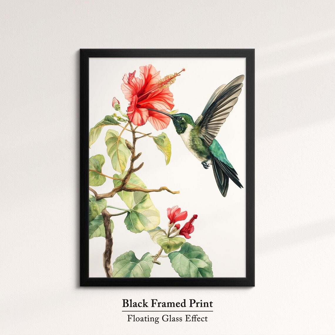 Hummingbird Red Hibiscus Watercolor Botanical Nature Wall Art Poster - Image 8
