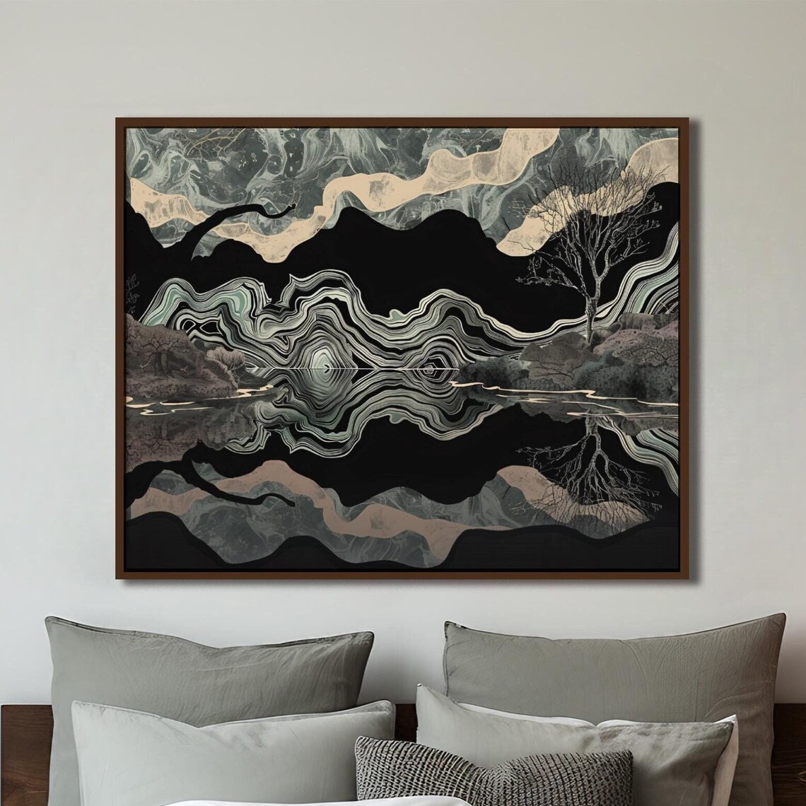 Abstract Surreal Landscape Art Print, Black and Gray