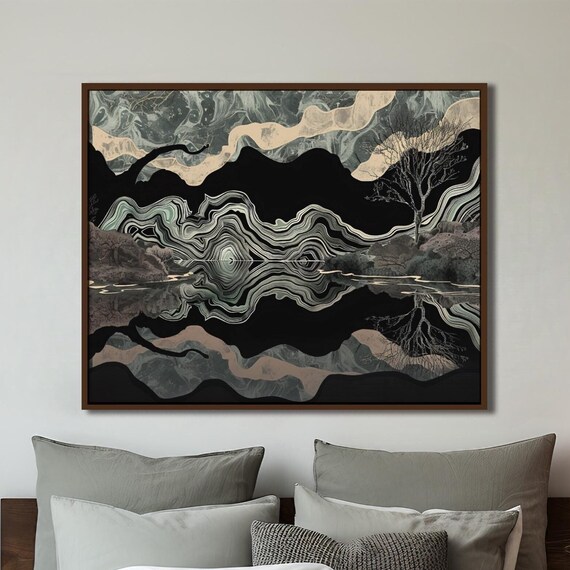 Abstract Surreal Landscape Art Print, Black and Gray