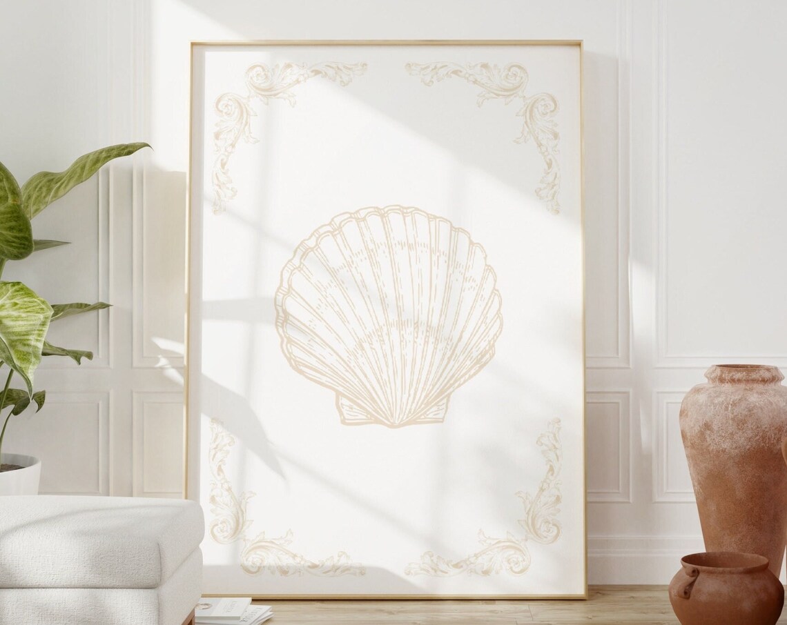 Beige Scallop Shell Vintage Line Art Coastal Elegance Poster - Image 4