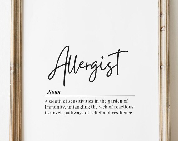 Allergist Definition Typography Medical Professional Appreciation Gift Wall Print