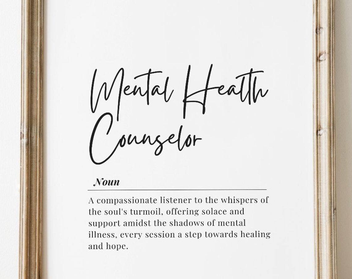 Mental Health Counselor Definition Print Wellness Therapy Gift Decor
