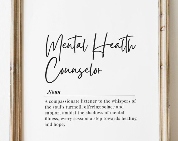 Mental Health Counselor Definition Print Wellness Therapy Gift Decor