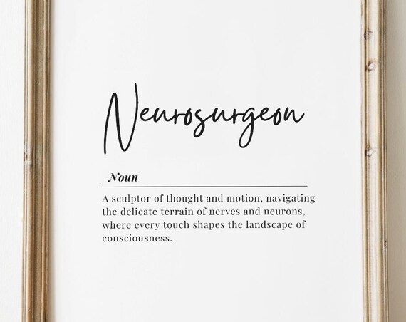 Neurosurgeon Definition Black White Script Medical Gift Poster