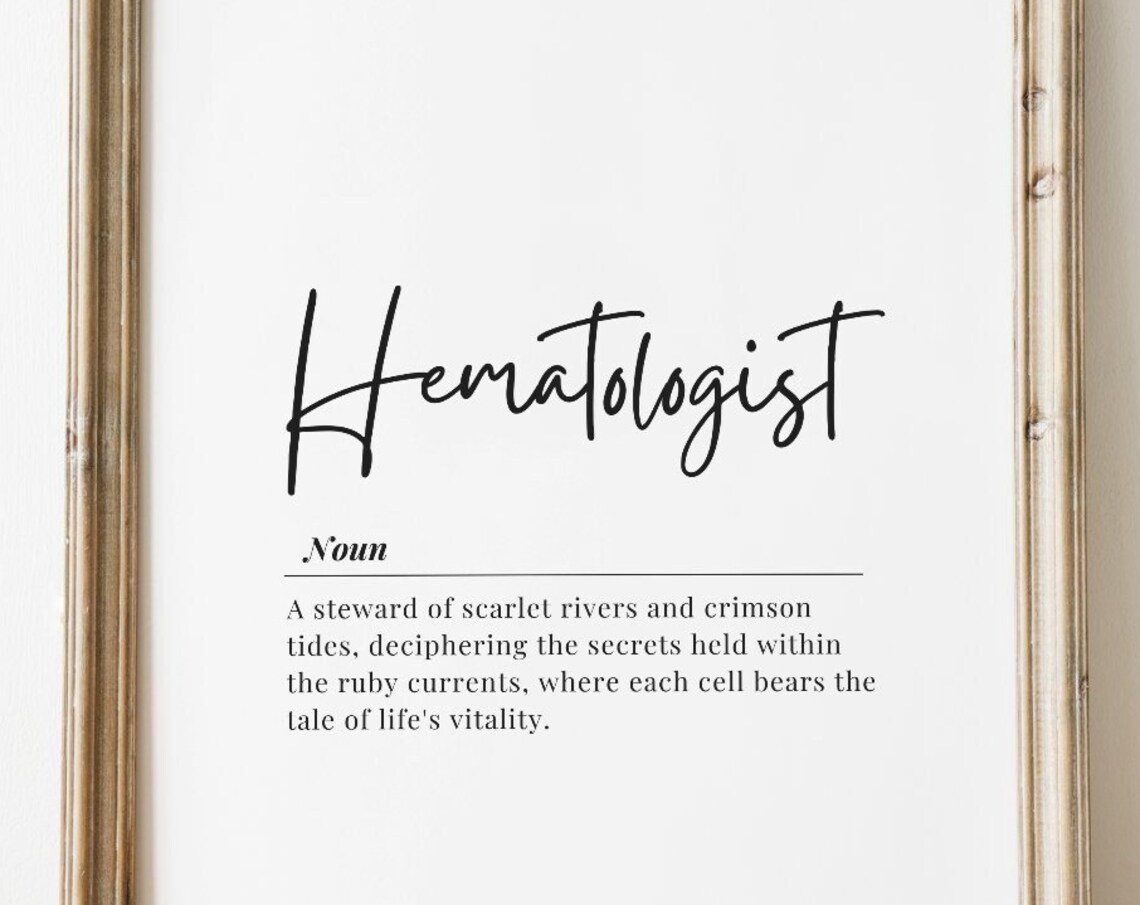 Hematologist Definition Typography Blood Specialist Doctor Gift Medical Wall Print