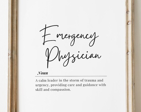 Emergency Physician Definition Black White Script Medical Gift Wall Poster