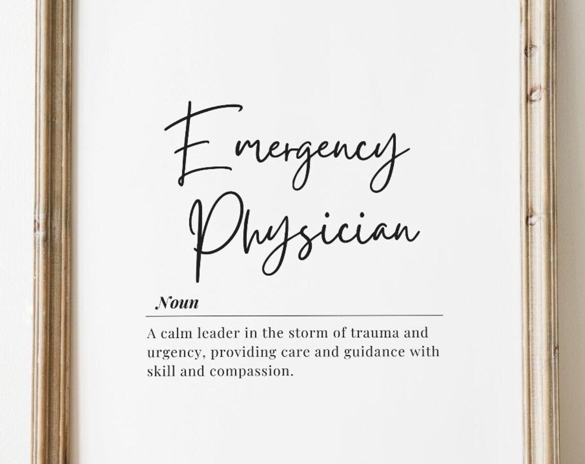 Emergency Physician Definition Black White Script Medical Gift Wall Poster