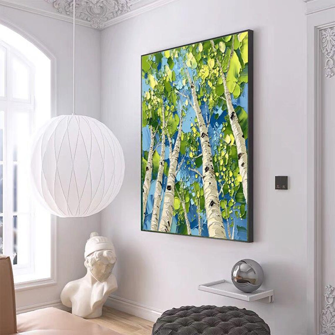 Abstract Landscape Painting Grey Sky And Lake With Pine Tree Reflections Textured Wall Art For Living Room Entryway Dining Room - Image 5