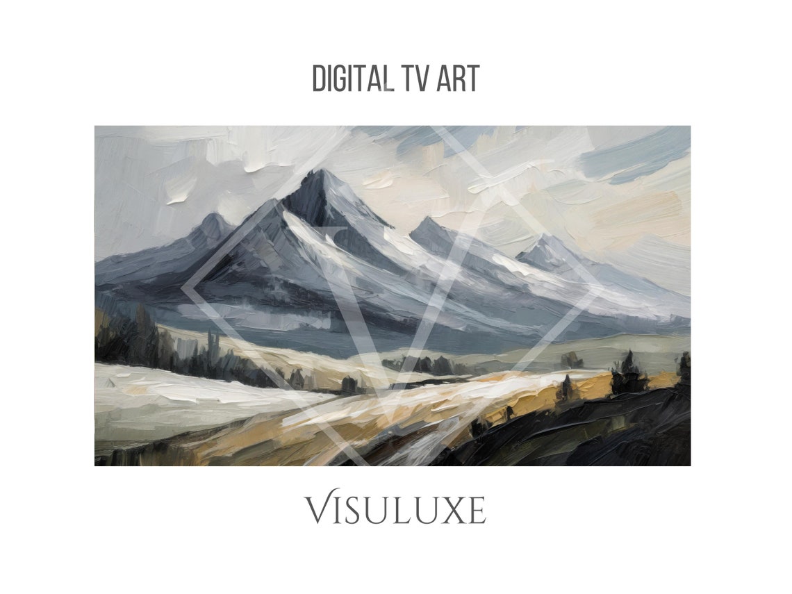Gray And Sage Mountain Painting Frame Tv Art Gray Sage Mountain Scene Oil Painting Heavy Brushstrokes Scenic Neutral Screensaver Tv 169 Ar - Image 4
