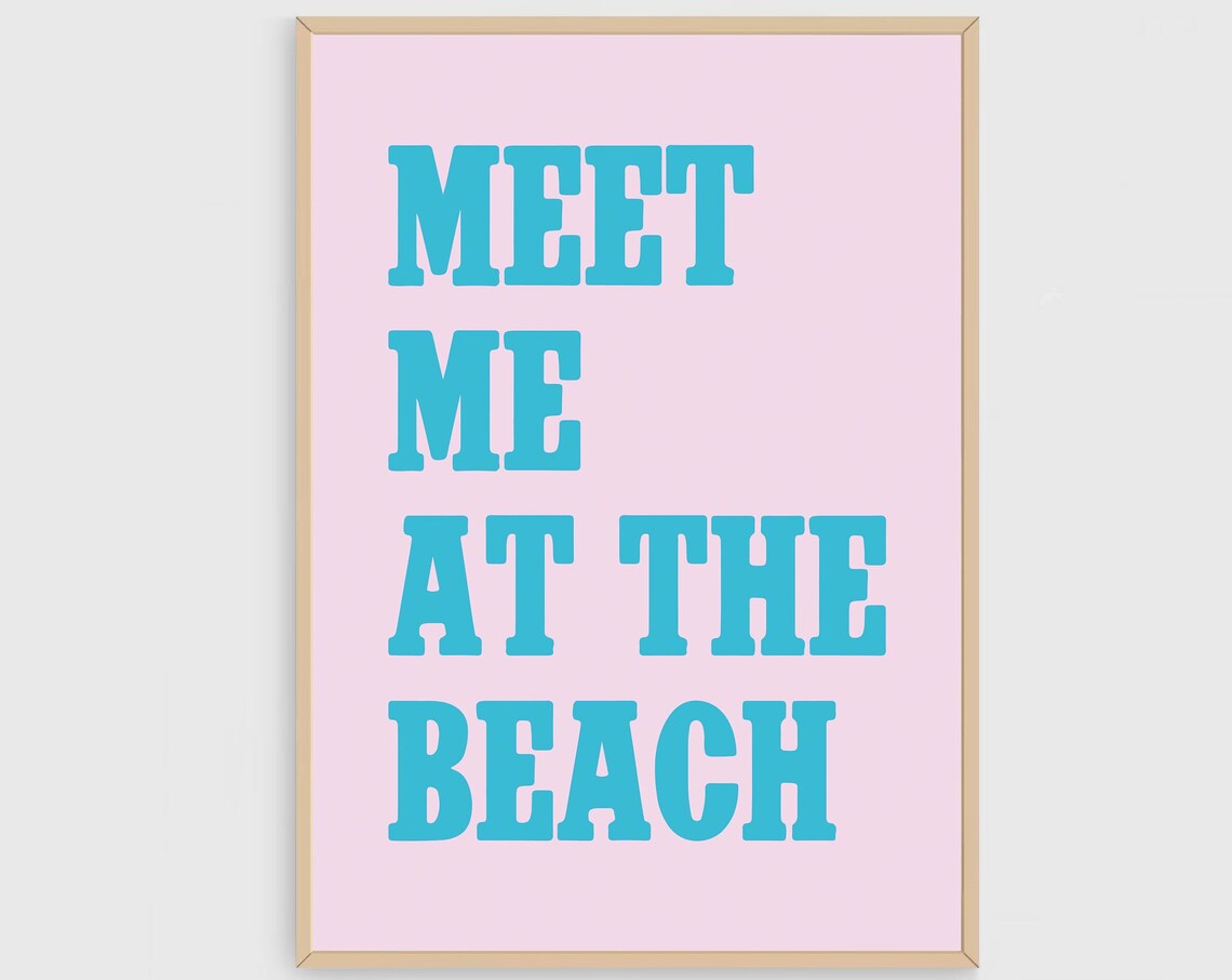 Meet Me At The Beach Turquoise Retro Typography Coastal Chic Poster