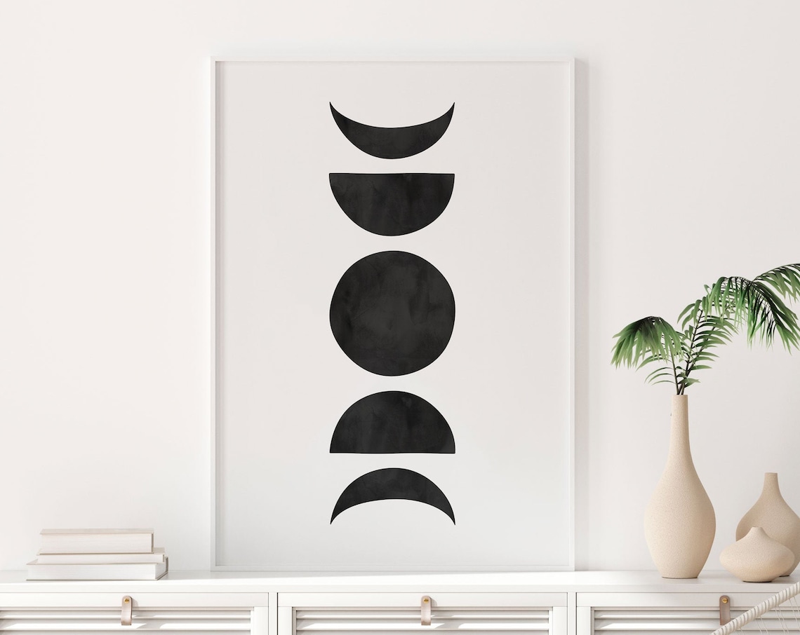 Phases Of Moon Black And White Art Print