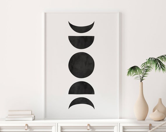 Phases Of Moon Black And White Art Print