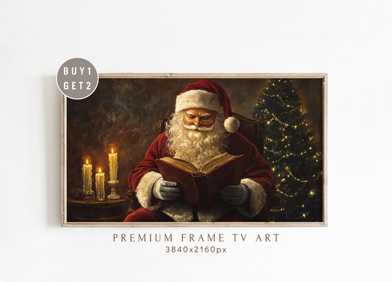 Santa Claus Reading by Candlelight Beside Christmas Tree Poster