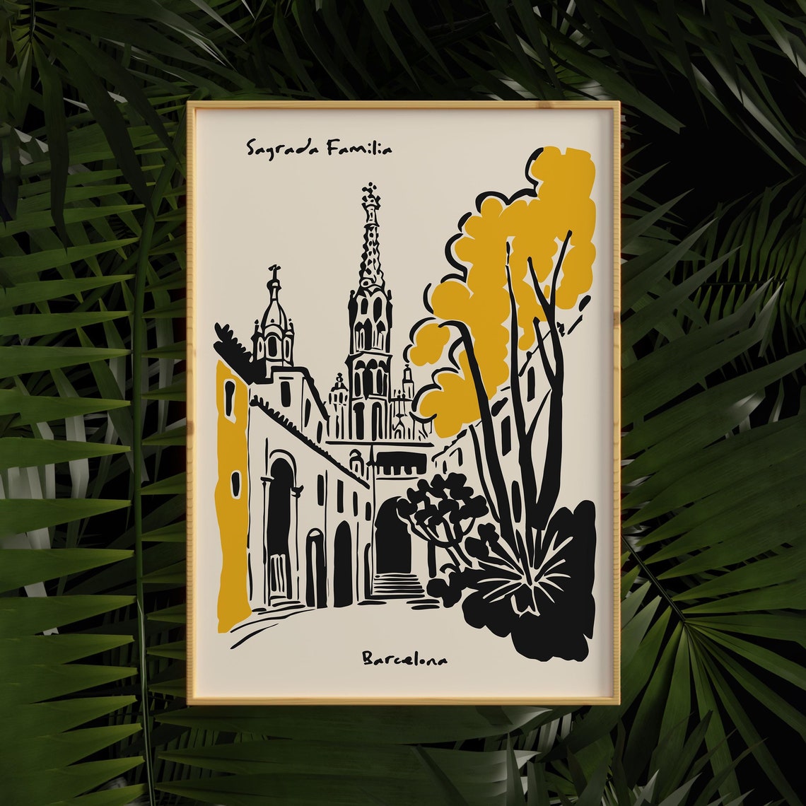 Barcelona Poster Cityscape Art Print Black Ink Painting Style Minimalist Art Print Retro Barcelona Poster Travel Airbnb Wall Art Print