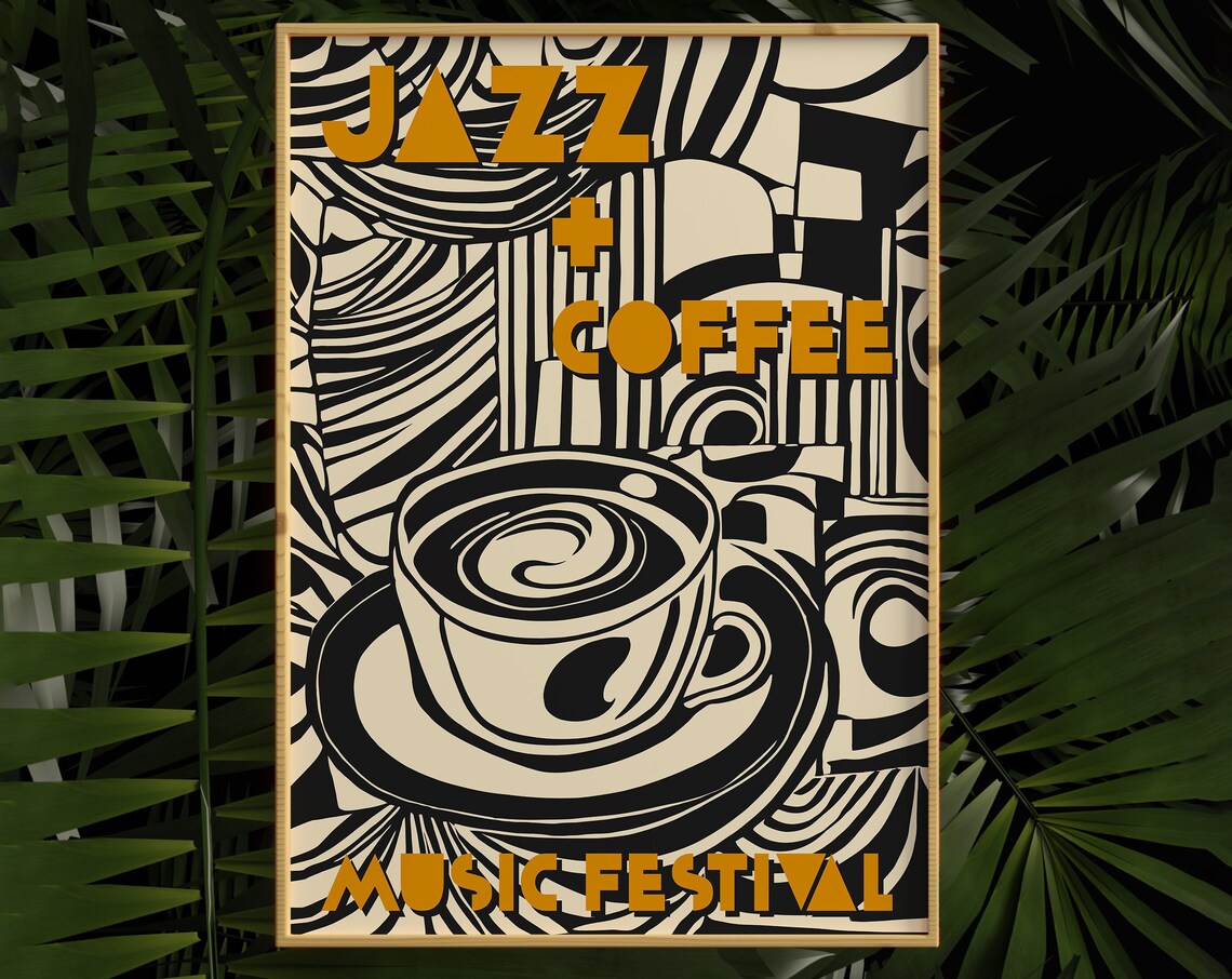 Jazz and Coffee Music Festival Abstract Cup Modern Art Poster - Image 6