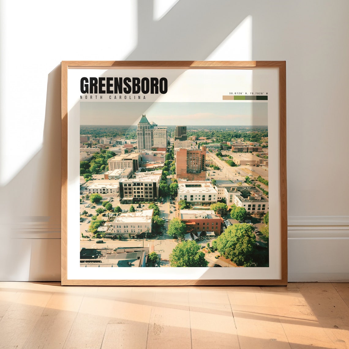 Greensboro North Carolina Downtown Aerial Day Green City View Poster