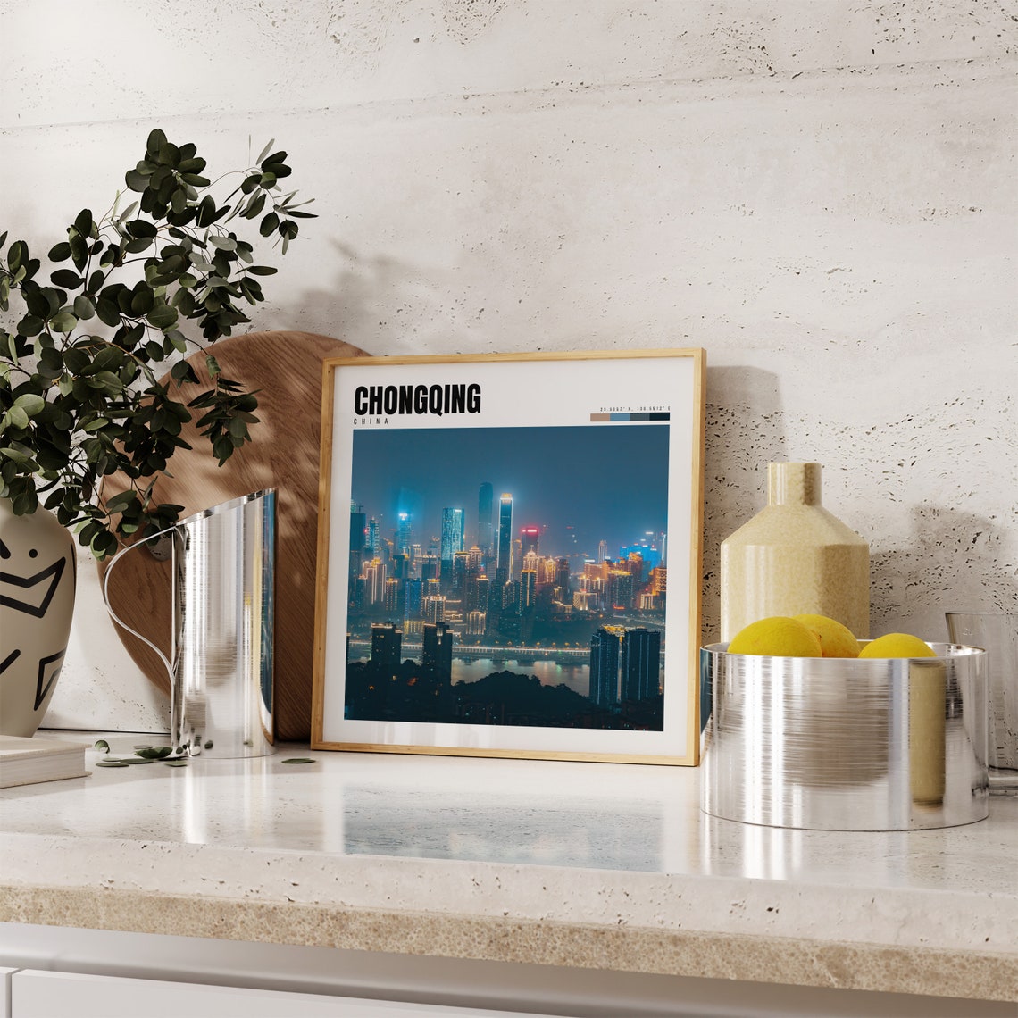 Chongqing China Neon Night Skyline River Panorama City Poster - Image 4