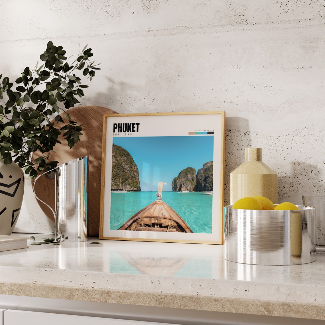 Phuket Thailand Longtail Boat Turquoise Sea Island Cliffs Poster - Image 4