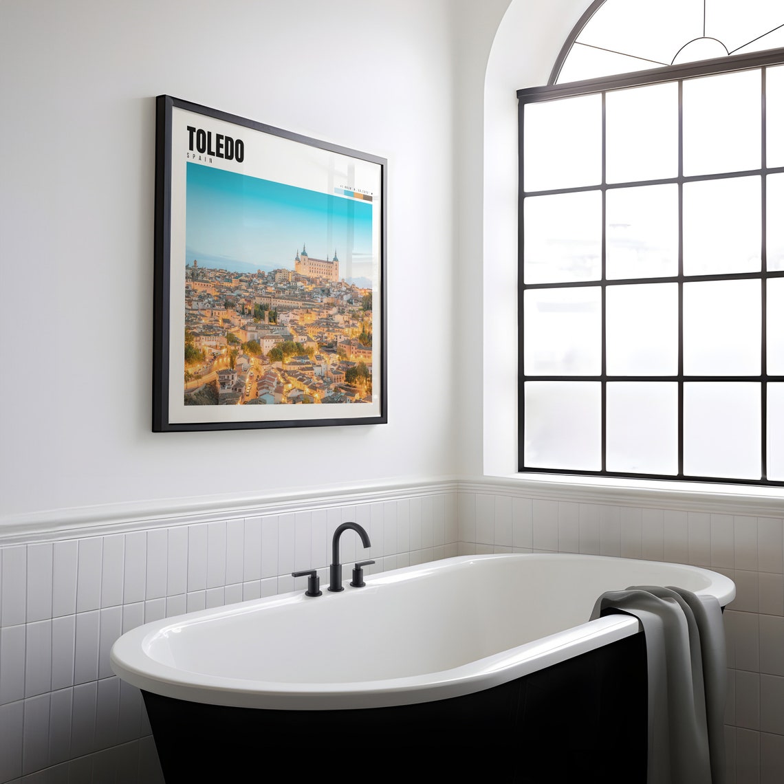 Toledo Spain Alcazar Hilltop Old Town Dusk Golden Lights View Poster - Image 2