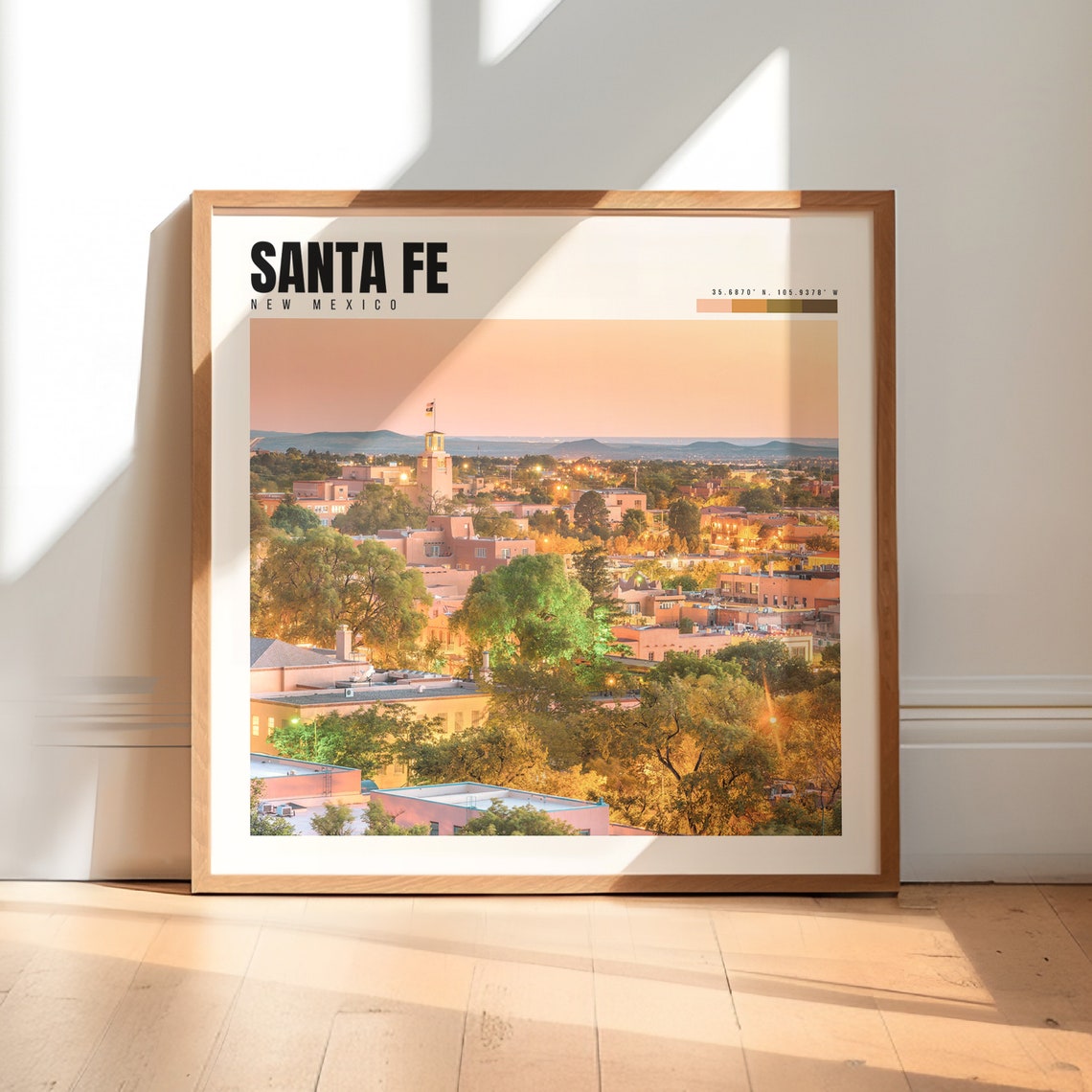 Santa Fe New Mexico Evening Adobe Cityscape at Sunset Poster