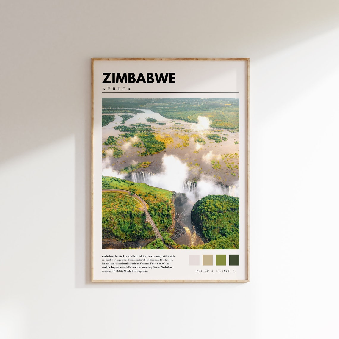 Zimbabwe Africa Victoria Falls Mist Aerial Zambezi River Travel Poster
