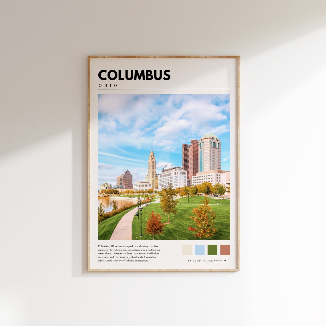 Columbus Ohio Poster with Downtown Skyline and Scioto Mile Park