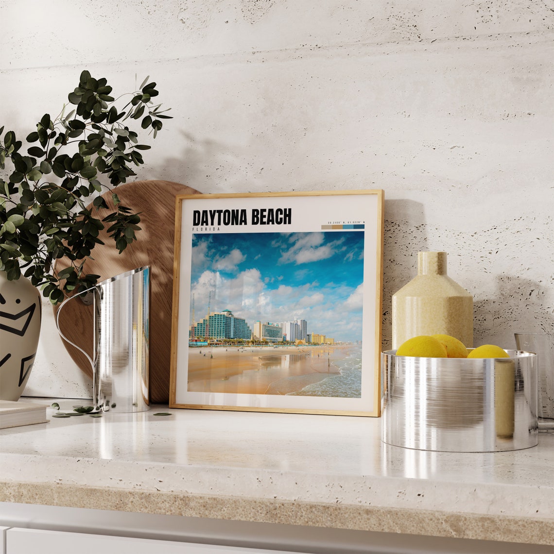 Daytona Beach Florida Sandy Shoreline Hotels Blue Sky Boardwalk Poster - Image 4