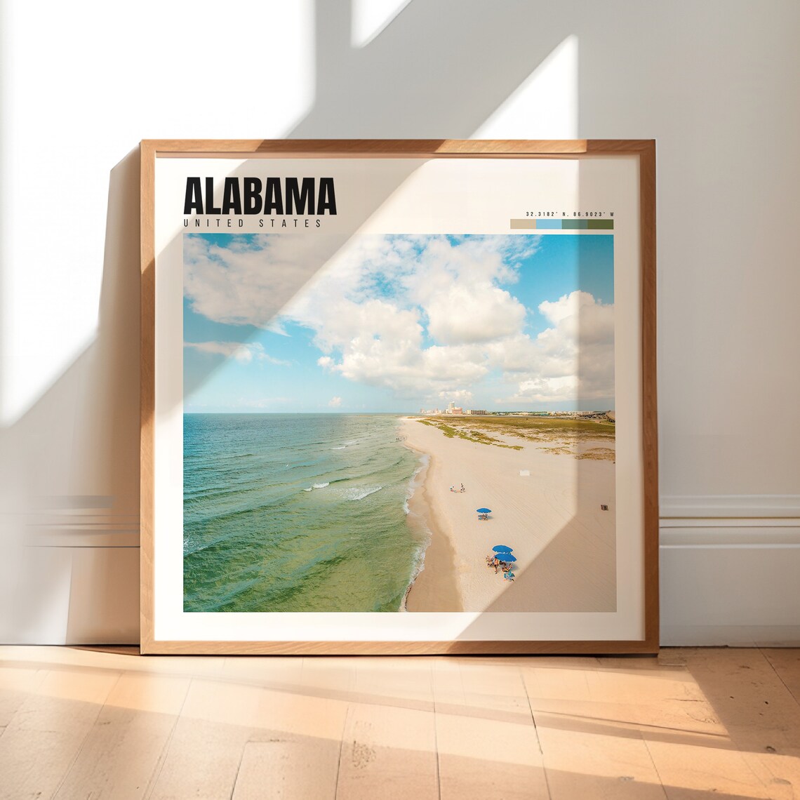 Alabama United States Gulf Coast Beach Aerial Umbrellas Travel Poster