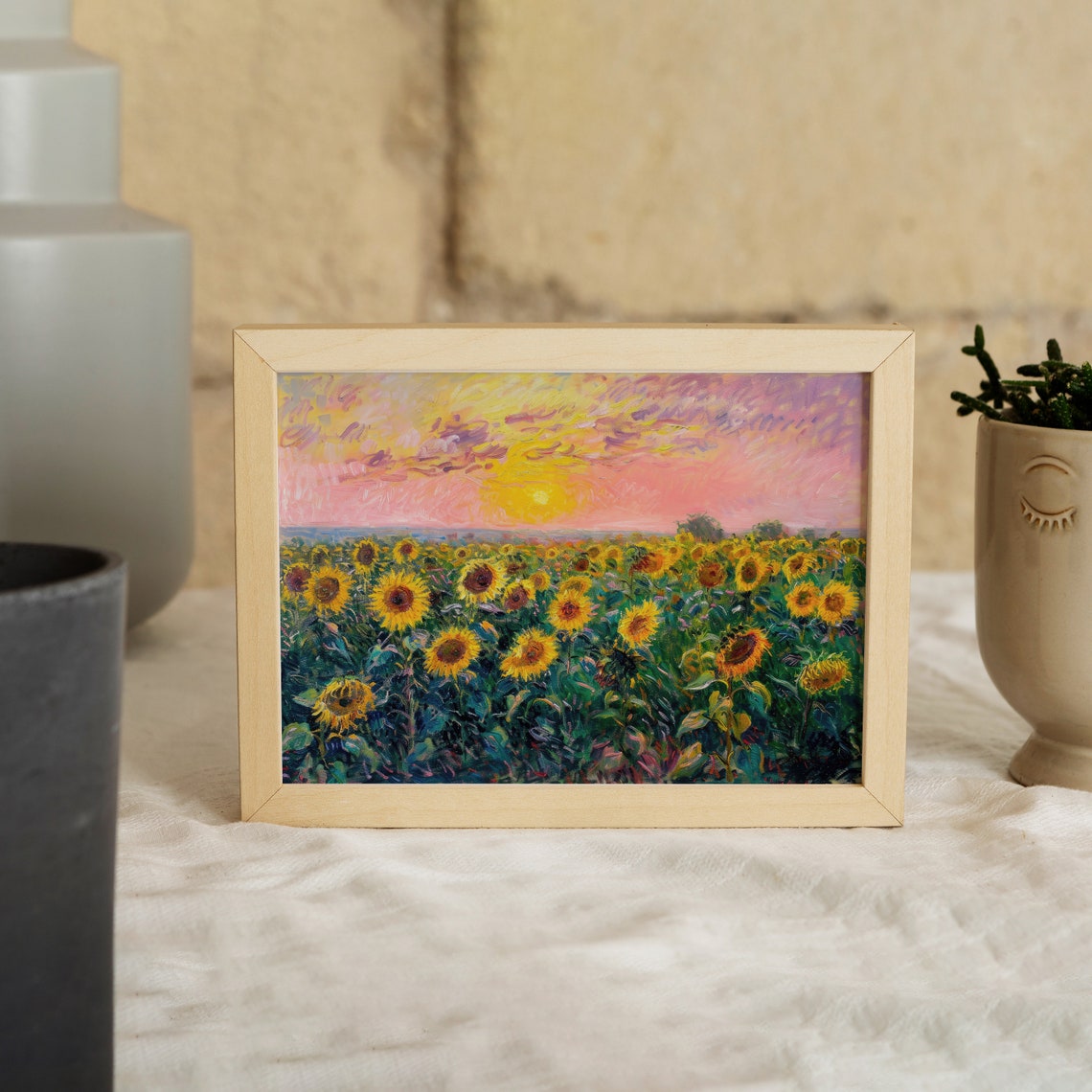Sunflower Field Golden Sunset Impressionist Bloom Landscape Art Print - Image 4