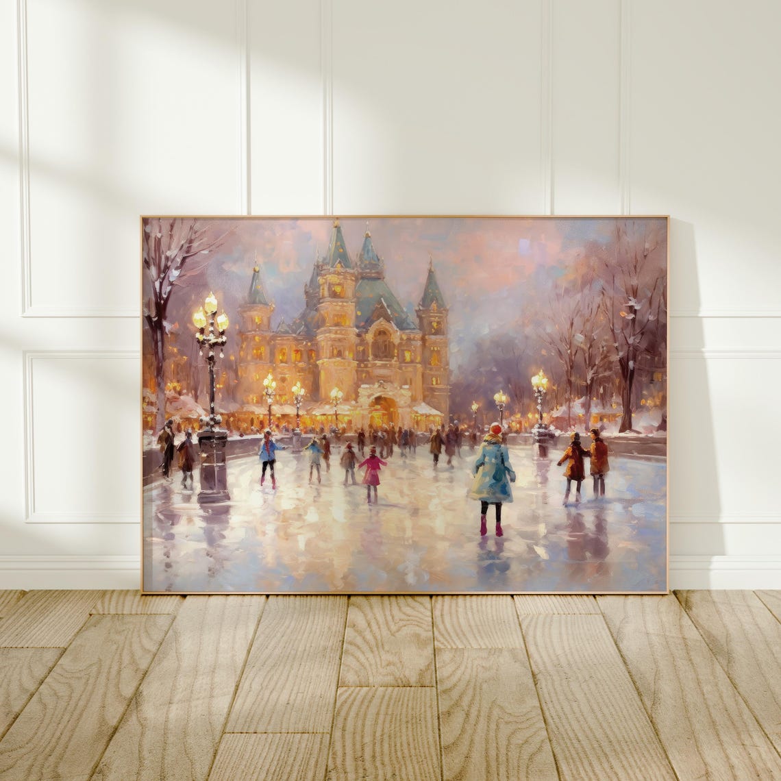 Vintage Ice Skating Rink Grand Building Dusk Christmas Wall Art Print - Image 3