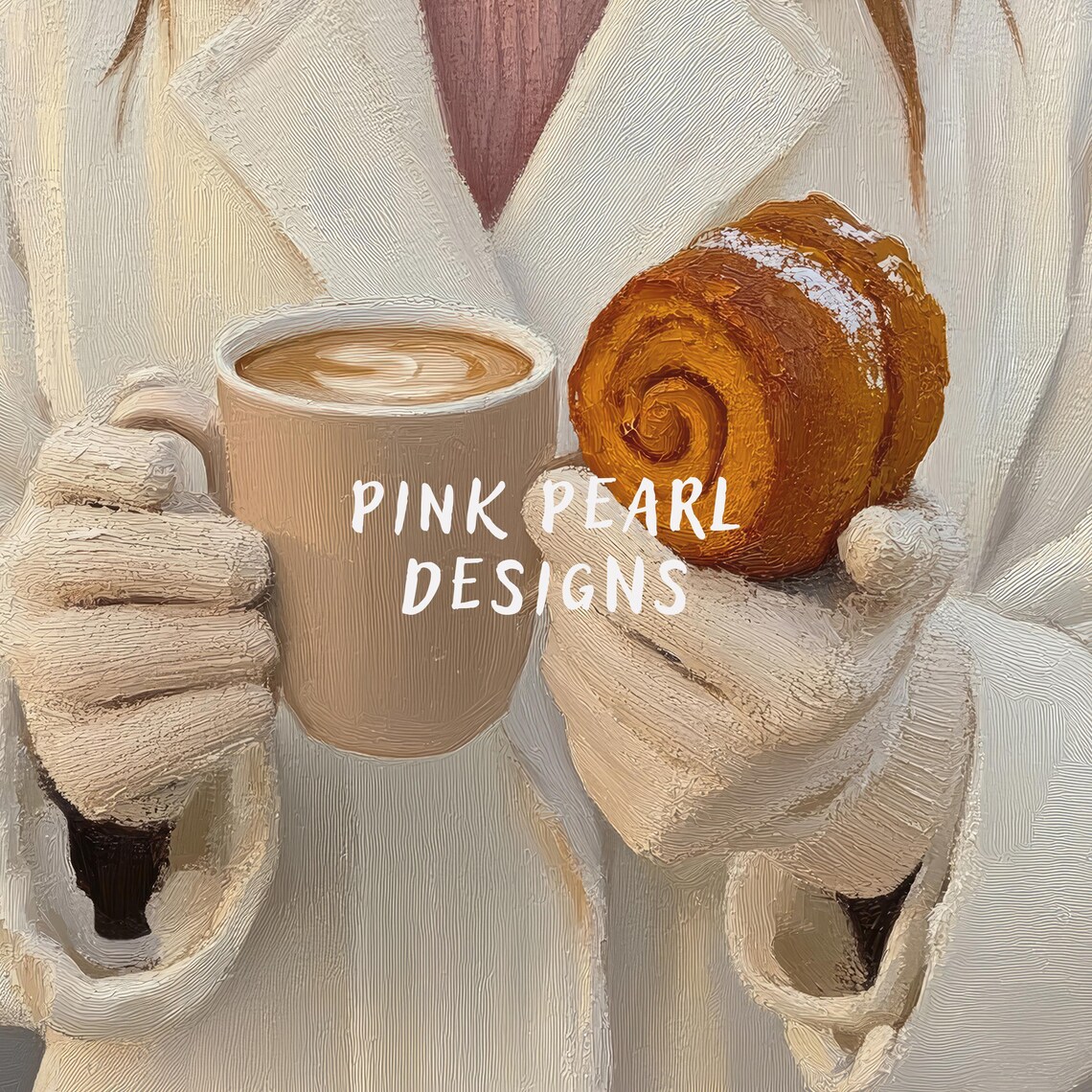 Cozy Girl With Coffee And Cinnamon Roll Winter Fashion Warm Kitchen Poster - Image 6