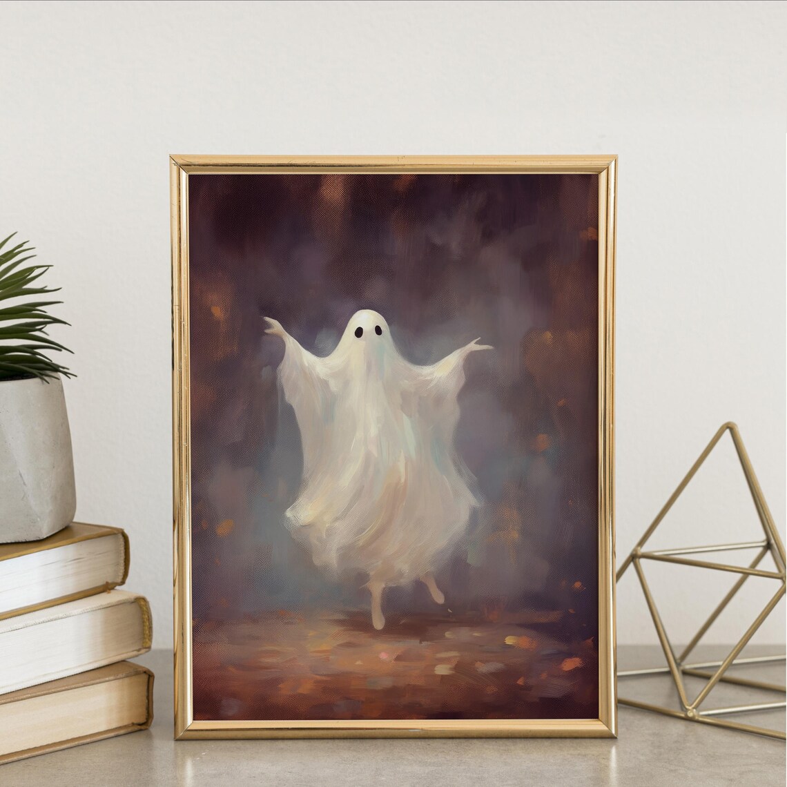 Dancing Ghost Vintage Halloween Painting Spooky Cute Fall Night Art Poster - Image 4