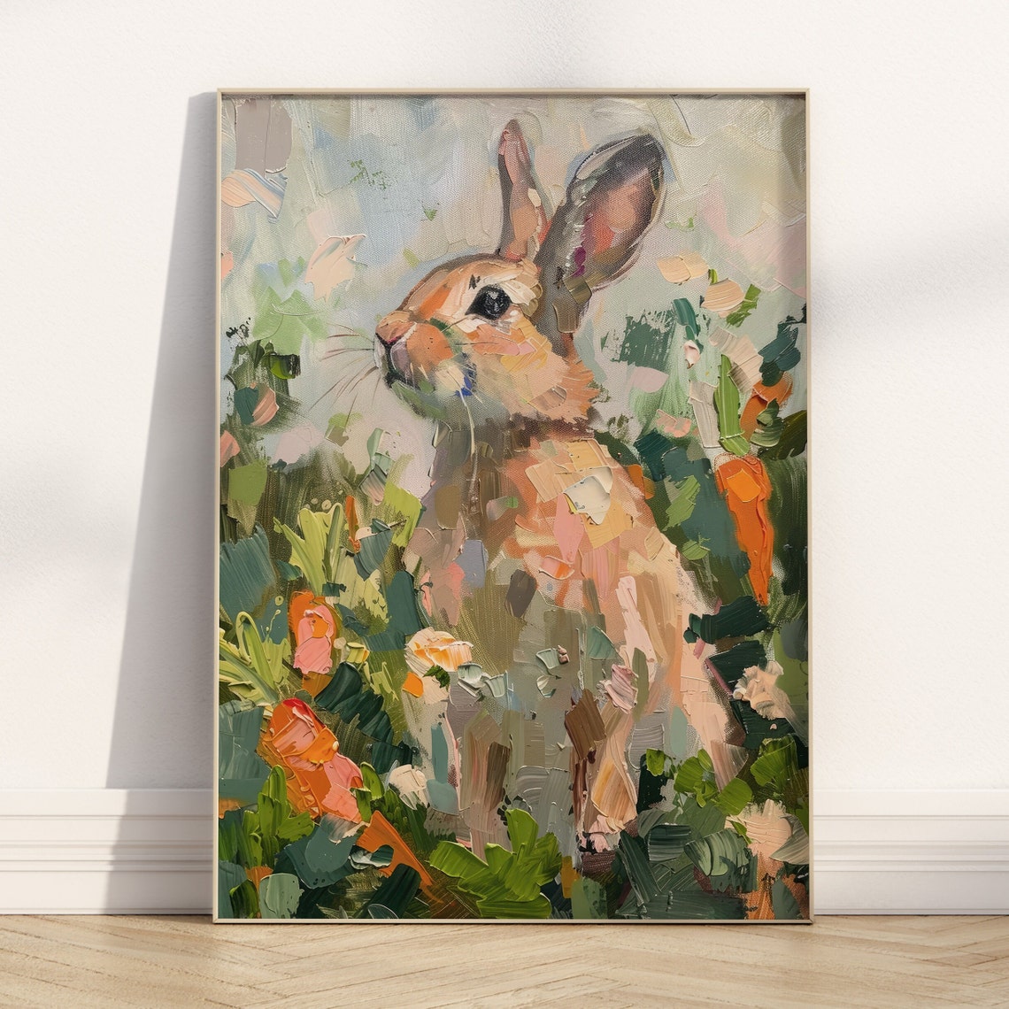 Cute Bunny Wall Art Rustic Rabbit Prints Vintage Room Decor Girly Spring Painting Trendy Spring Wall Art - Image 5