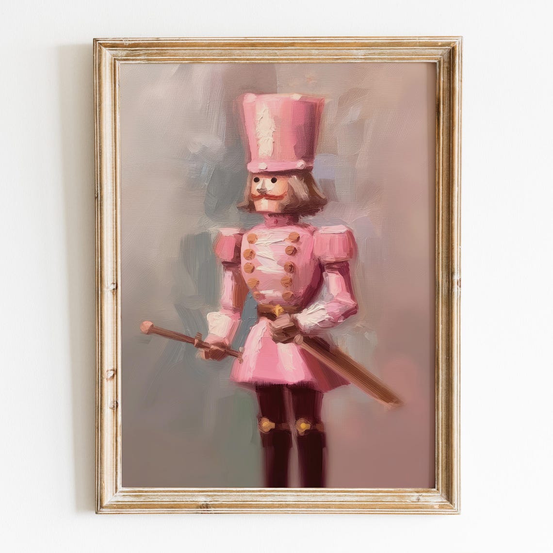 Pink Nutcracker Soldier Toy Portrait Christmas Wall Art Poster