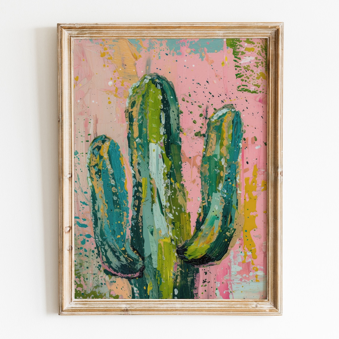 Pink Cactus Poster, Preppy Maximalist Mexico Decor