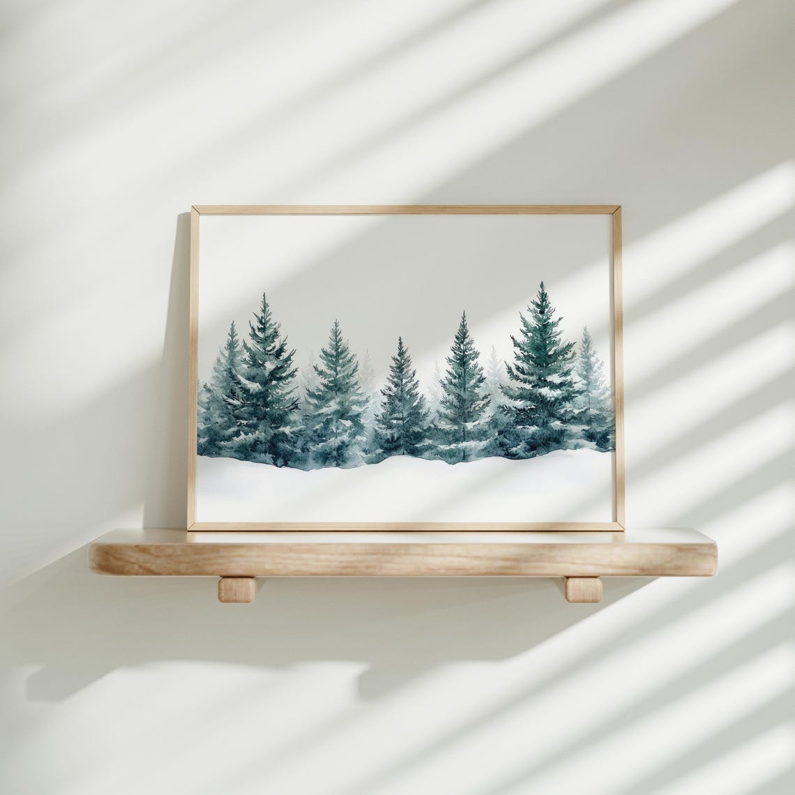 Winter Pine Trees Watercolor Snowy Forest Landscape Art Poster - Image 5