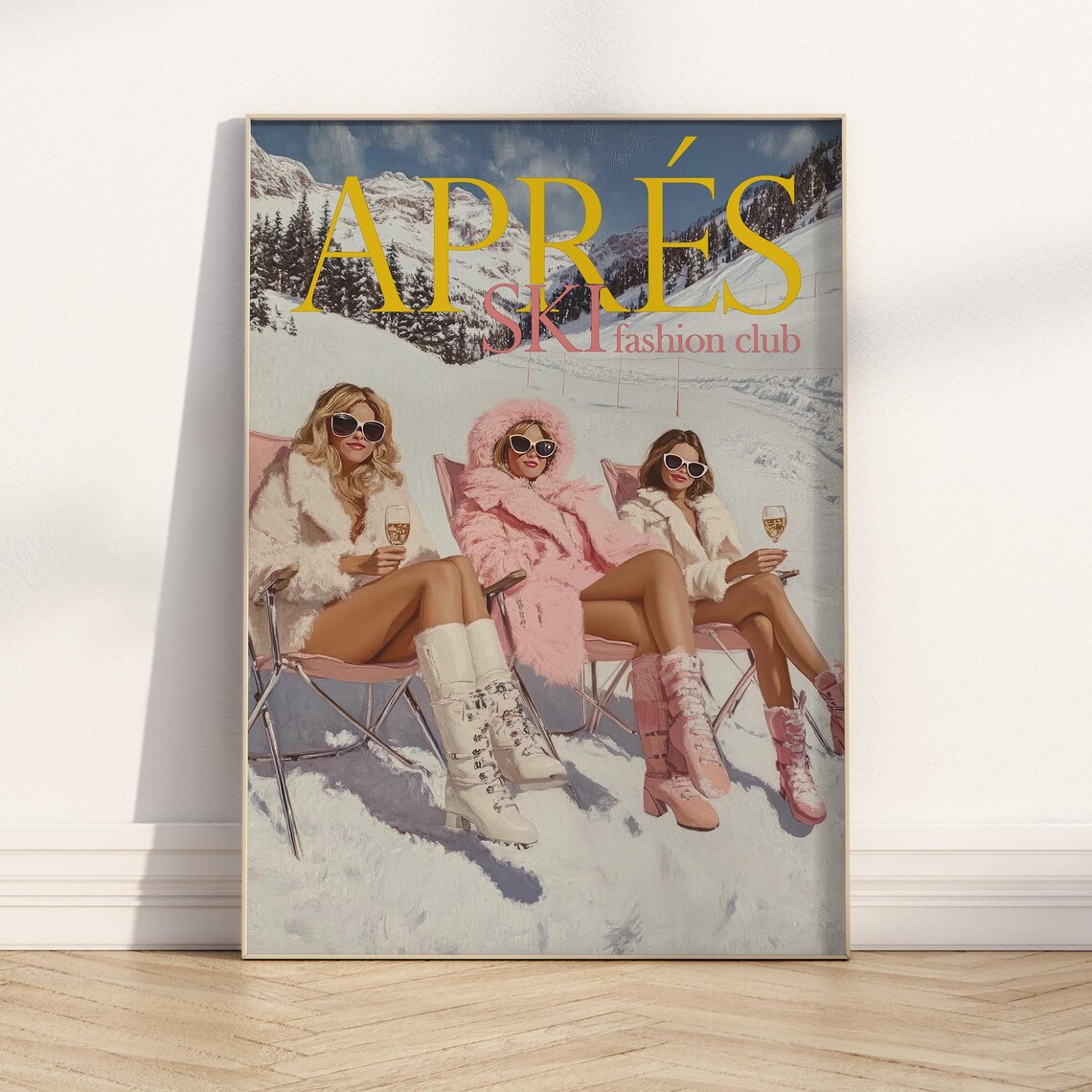 Apres Ski Girly Vintage Ski Poster, Preppy Lodge Decor