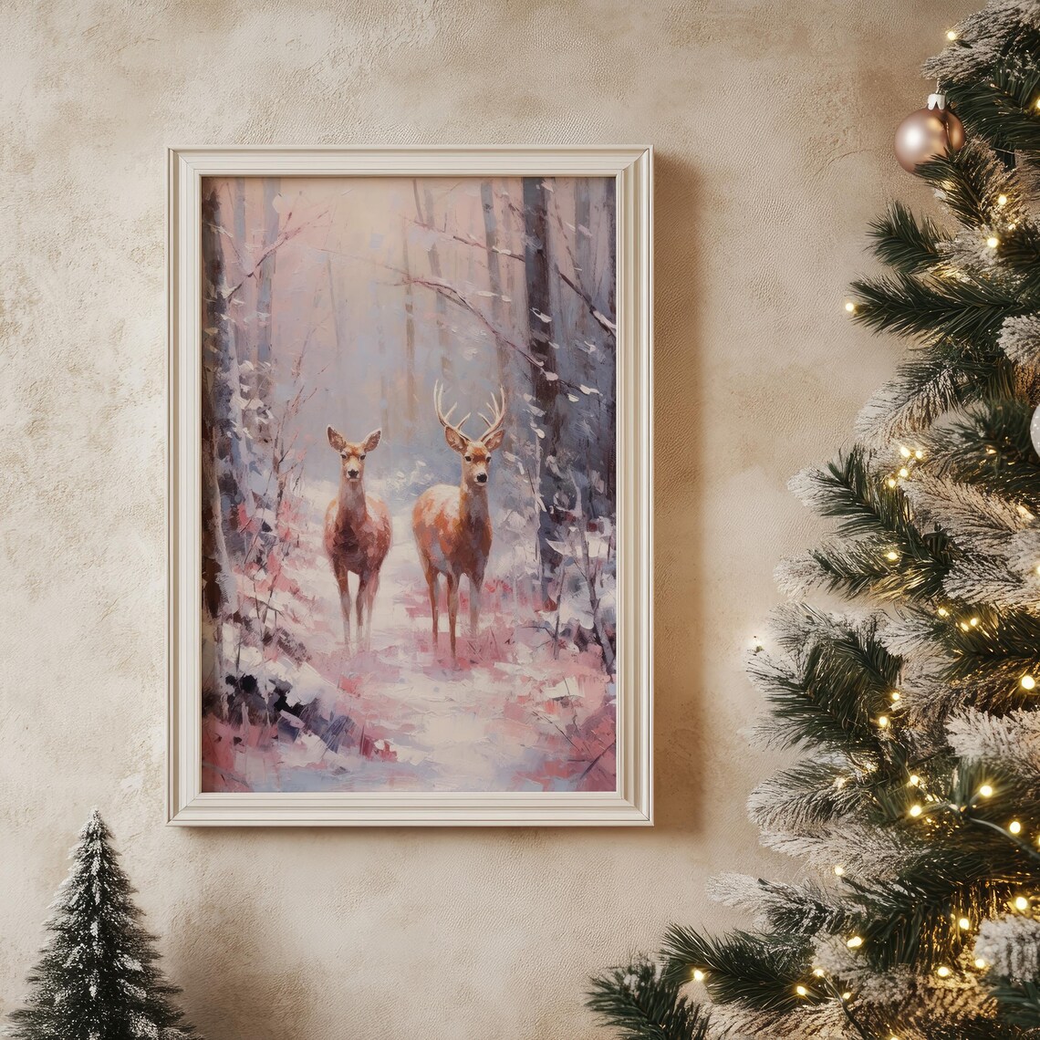 Deer In Forest Preppy Christmas Art Print - Image 6