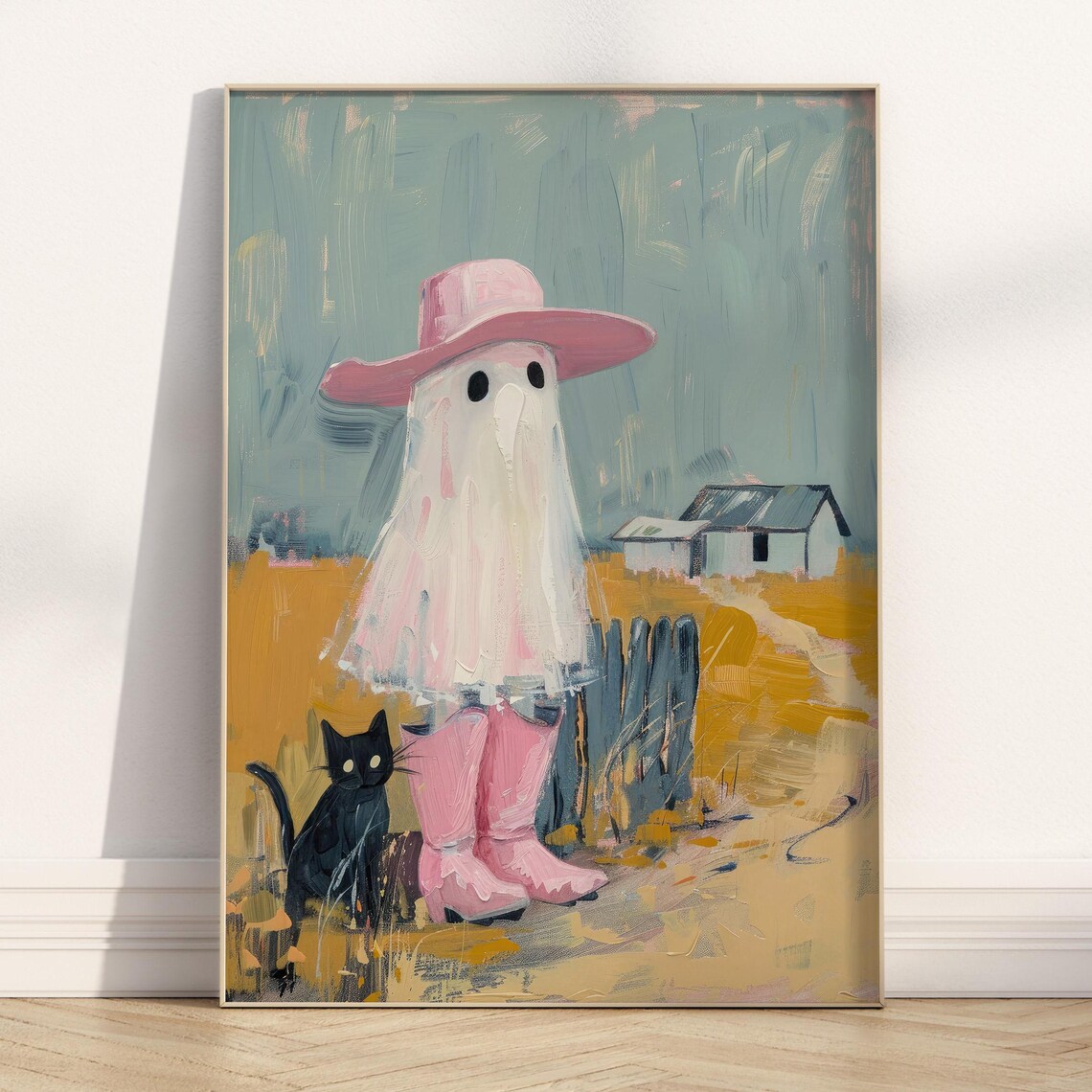 Cowgirl Ghost With Black Cat Farmhouse Halloween Wall Art Poster - Image 4