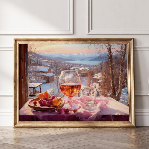 Mulled Wine Glhwein Vintage Wall Art Moody Winter Paintings Preppy Room Decor Kitchen Still Life Wall Art