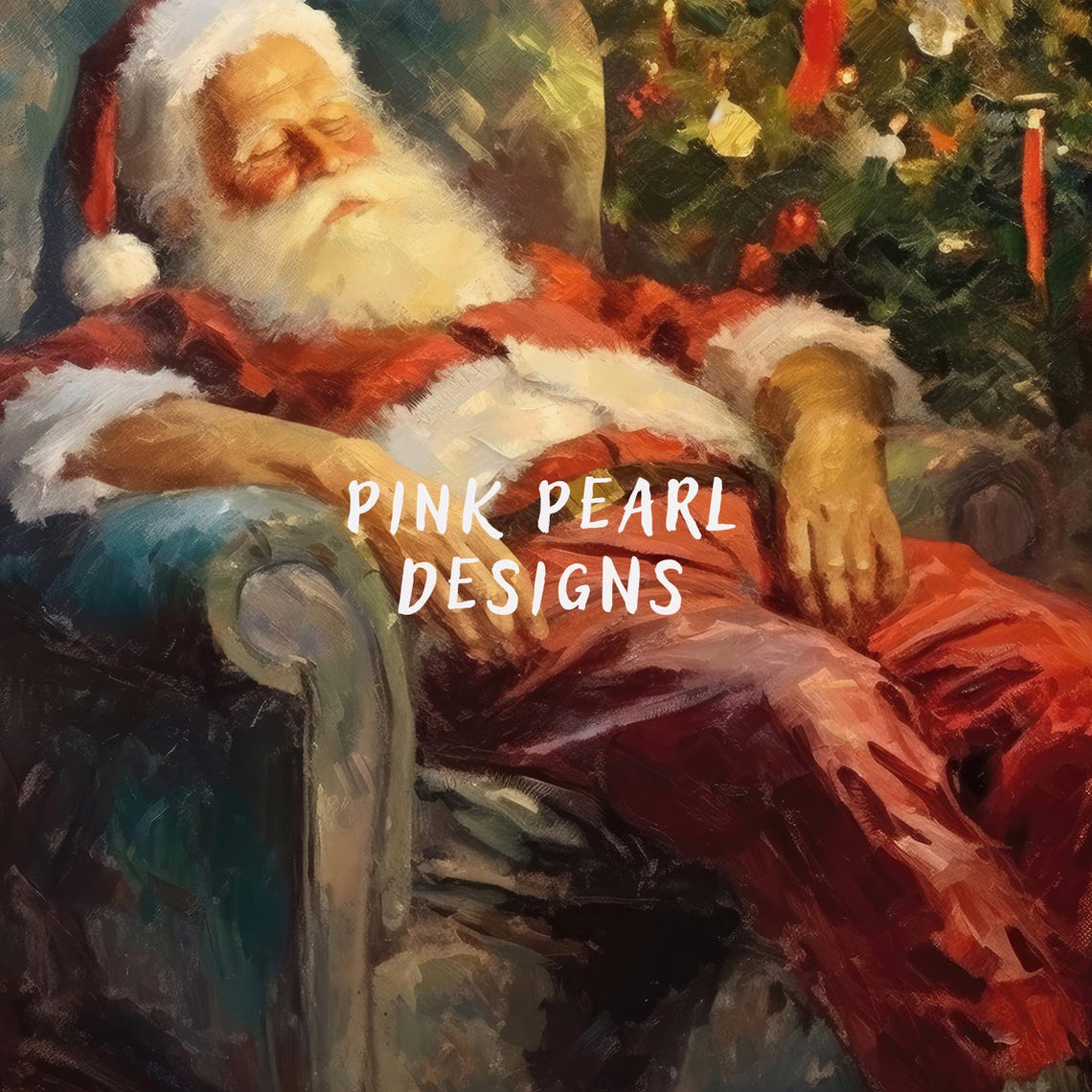 Sleeping Santa Claus Armchair Christmas Tree Painting Wall Art - Image 2